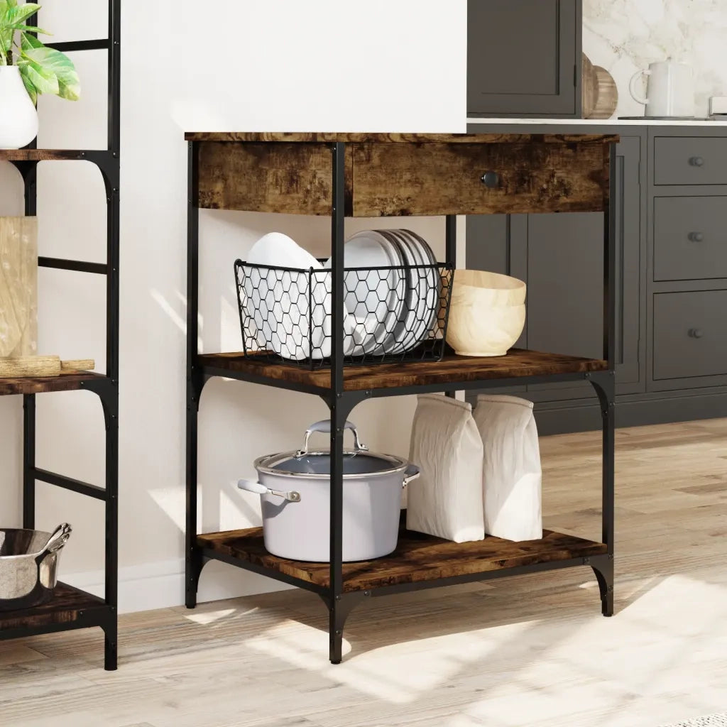 Carrello da Cucina-Scaffale per Cucina Rovere Fumo 60x48x89,5 cm Legno Multistrato