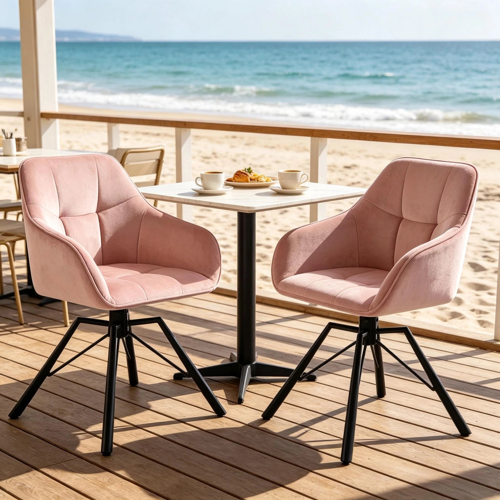 Sedia da Pranzo Set da 2 Girevole a 360° con Braccioli Design Ergonomico in Velluto Rosa