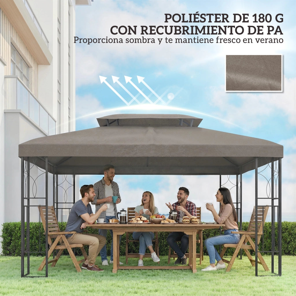 Toldo da Giardino 4x3 m ¨C zephmum ¨C Marrone, Protezione UV, Doppio Tetto