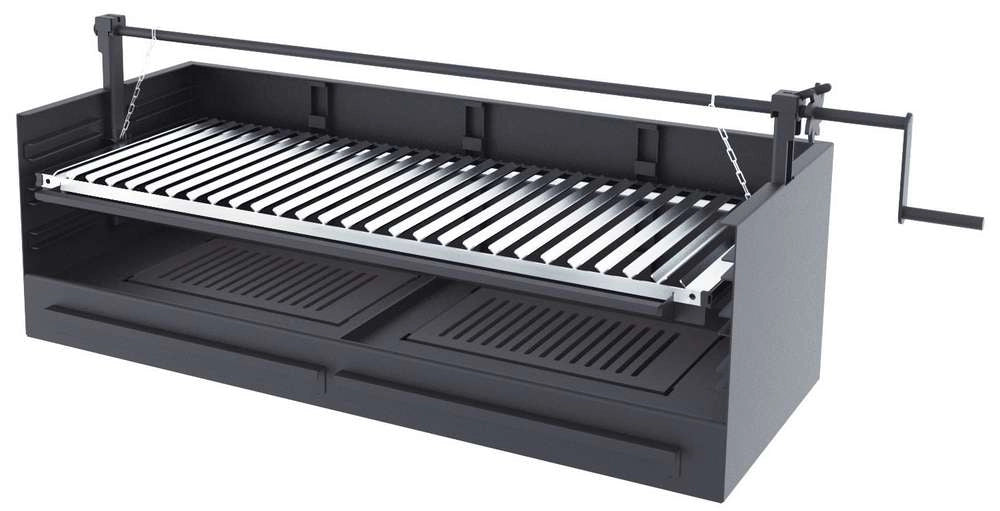 Barbecue a carbonella e legna Griglia in acciaio inox da 100 cm - Con alzata - Libera installazione / Incasso