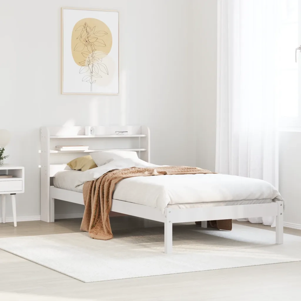 Letto senza Materasso-Struttura Letto Bianco 90x190 cm in Legno Massello Pino 404294