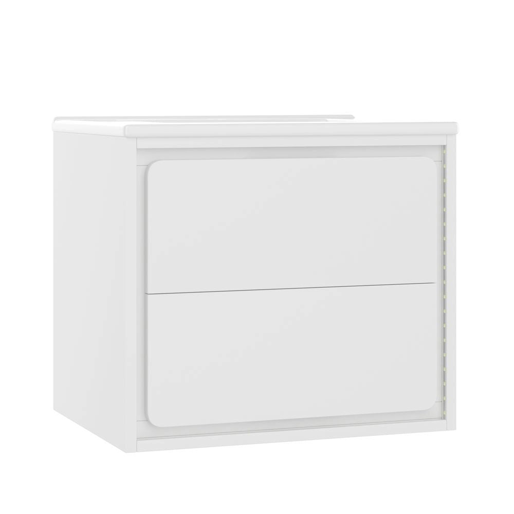 Armadio da bagno sospeso - Xylo - 60 x 46 x 50 cm - Bianco - LED radar, due cassetti, lavabo integrato