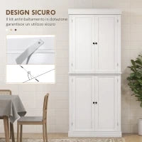 Mobile Cucina Alto con 6 Ripiani Regolabili e 2 Ante in Legno, 76x40.5x184 cm, Bianco