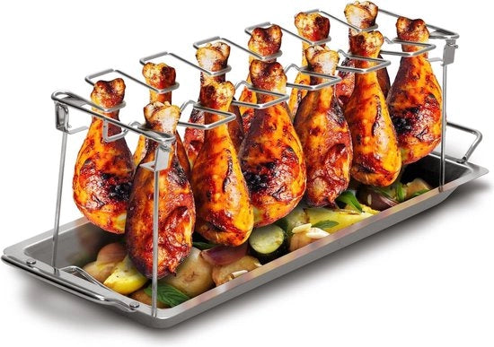 Houder per pollo, griglia, in acciaio inossidabile, per un massimo di 12 polli, accessorio griglia spazievendente come regalo ideale per gli appassionati della griglia
