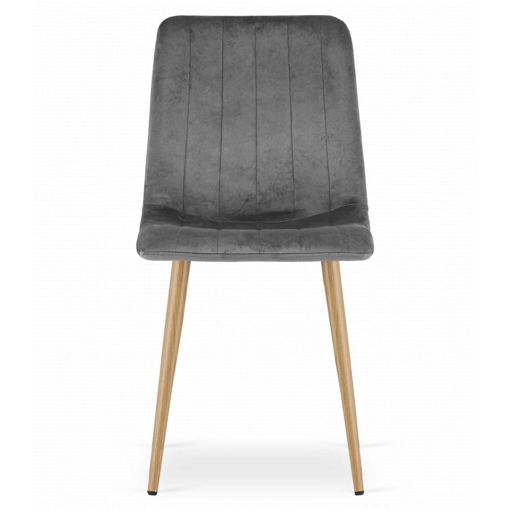 Set di 4 Sedie Lava in Velluto Grigio Scuro con Gambe Effetto Legno