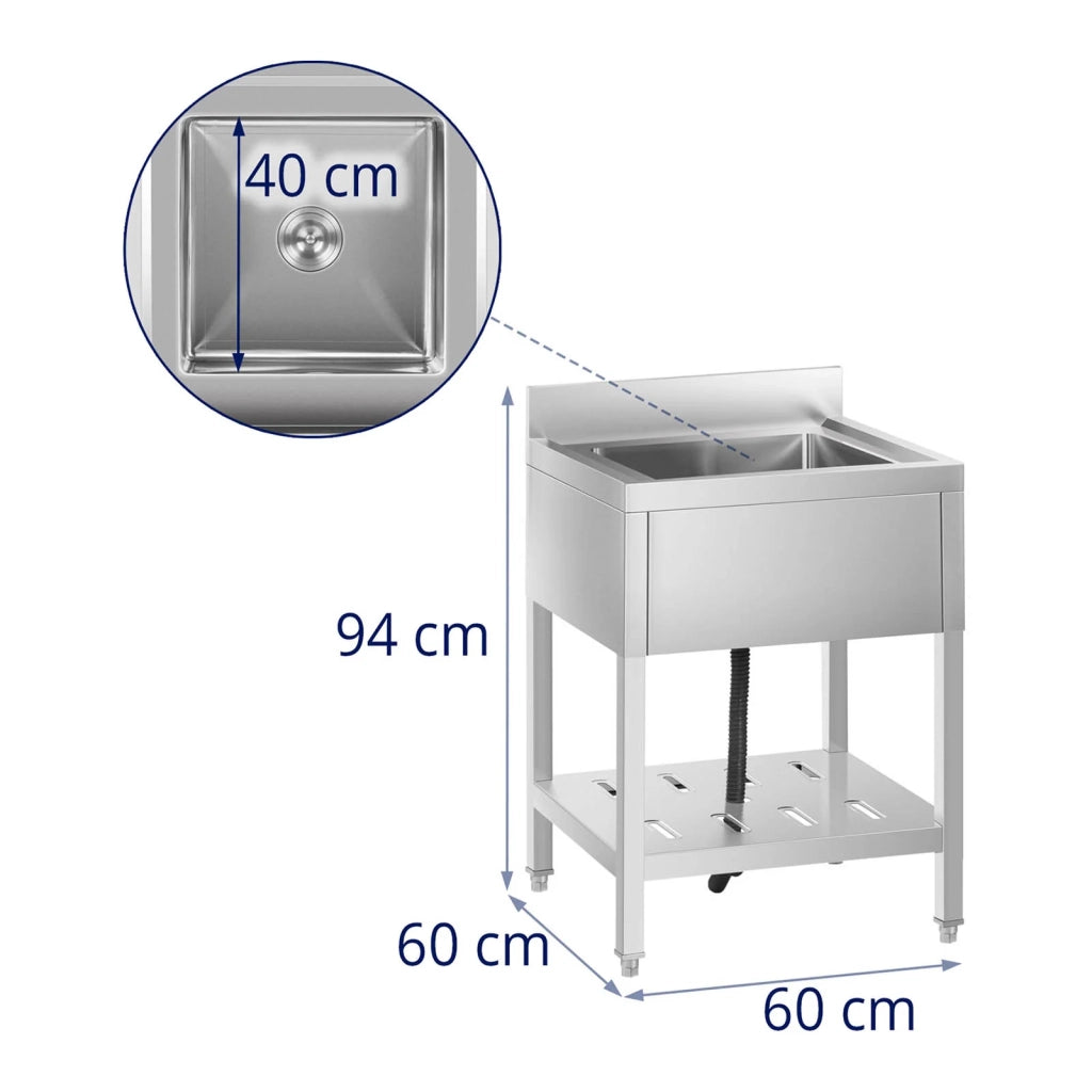 Lavello professionale a una vasca 40 x 40 x 25 cm acciaio inox 14_0000162