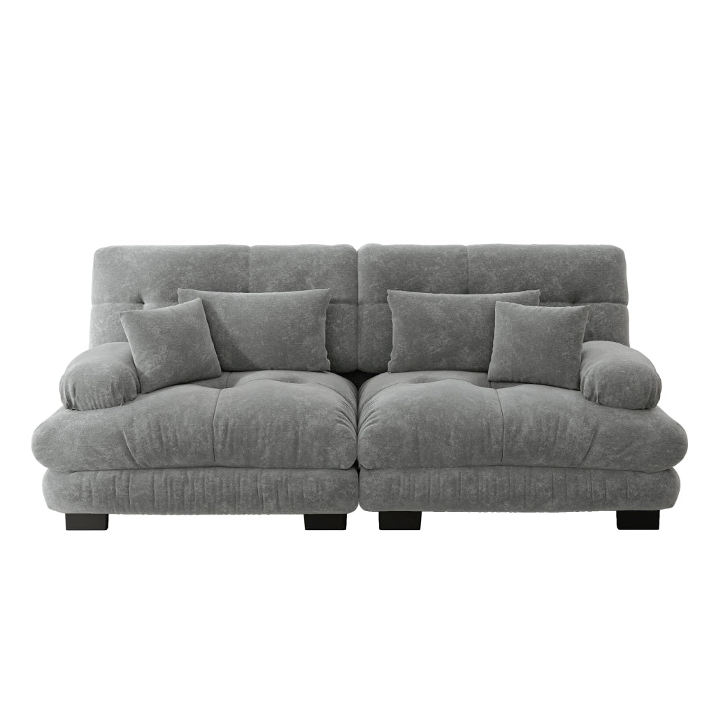 Divano modulare 220x77x81 cm con design cloud e braccioli imbottiti in chenille grigio
