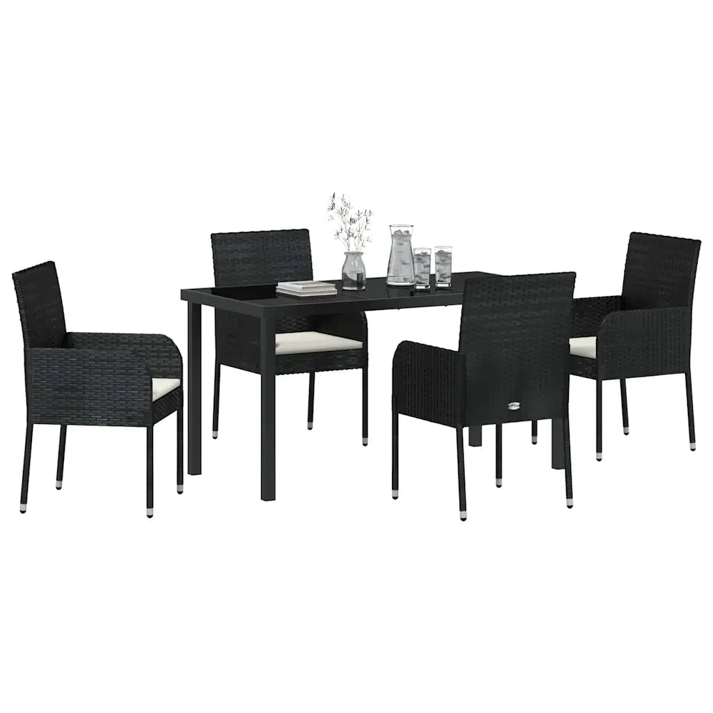 Set da Pranzo per Giardino con cuscino 5 pcs Nero polyrattan 3380101