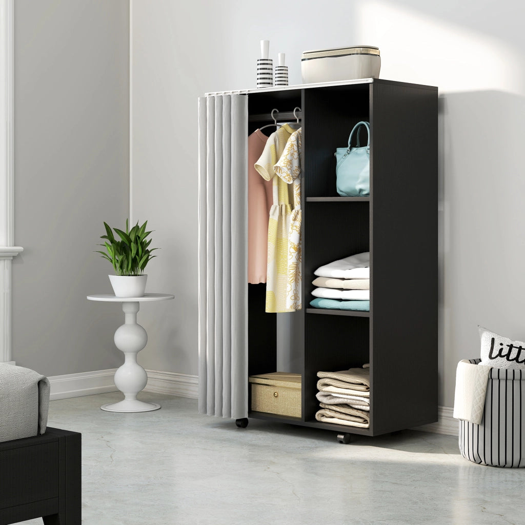 Armadio scorrevole con appendiabiti e ripiani ¨C zephmum ¨C 80x40x128 cm nero