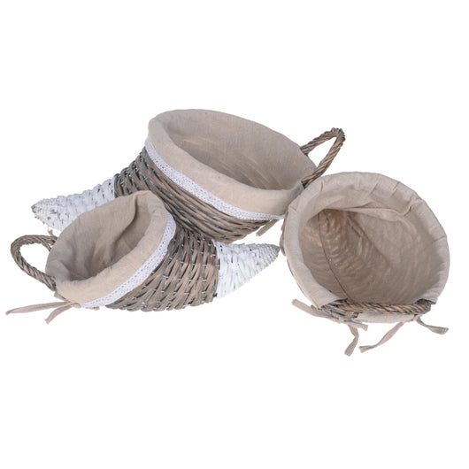 Set 3 Cesti Cornucopia in vimini H 51 cm