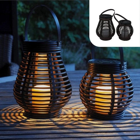 Set di Lampade Solari a LED per Giardino a Due Pezzi – Illuminazione Esterna a Energia Solare con Sensore di Giorno/Notte
