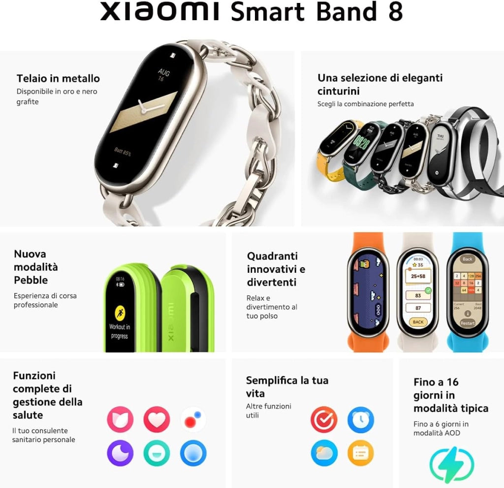 Smart Band 8 - Braccialetto di attività, autonomia fino a 16 giorni, display AMOLED con frequenza di aggiornamento di 60 Hz, 5 ATM, 150 modalità sportive, nero (versione ES + 3 anni di