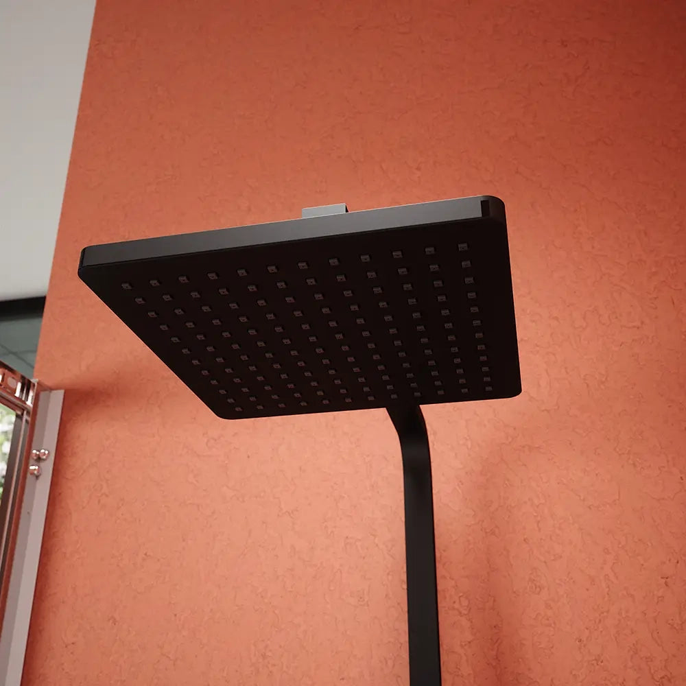 Colonna doccia soffione 20x20 cm in ABS finitura nera opaca | Serio