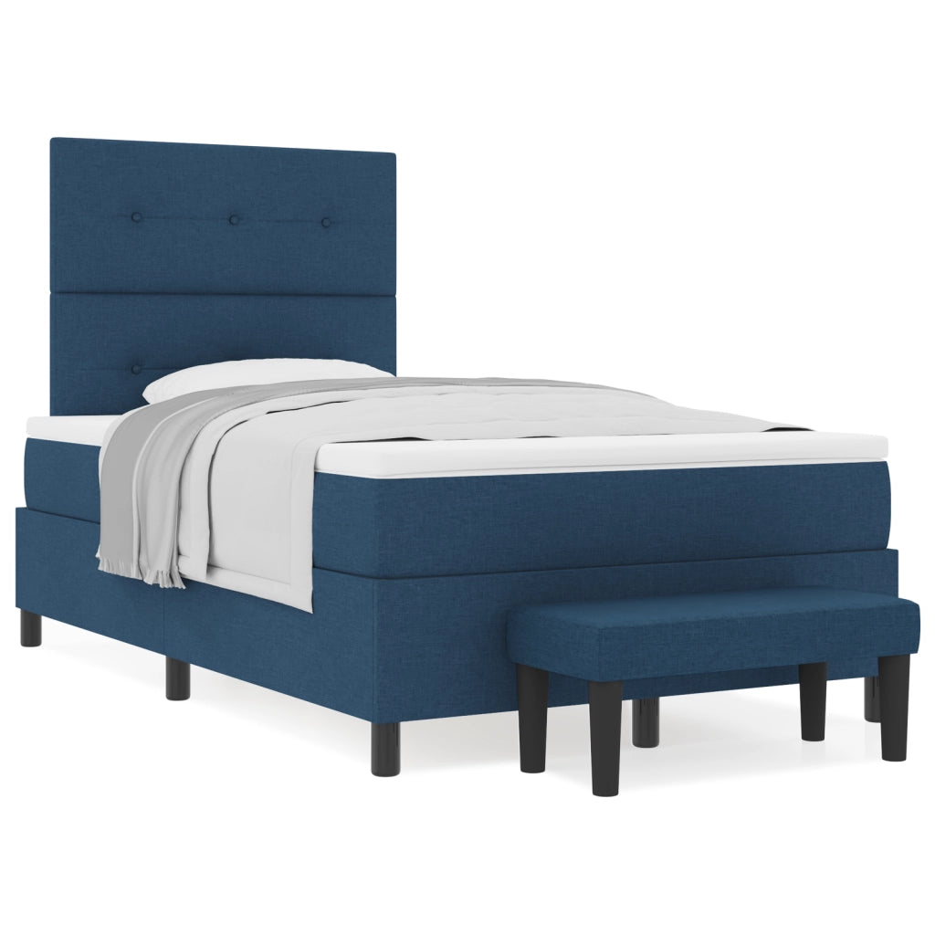 Letto con Box Spring e Materasso & Panchina Blu 120x200 cm Tessuto
