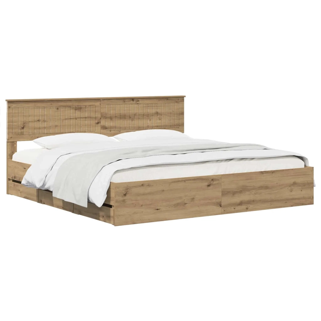Bed Frame with Storage and Headboard Artisan Oak 180 x 200 cm 3445828