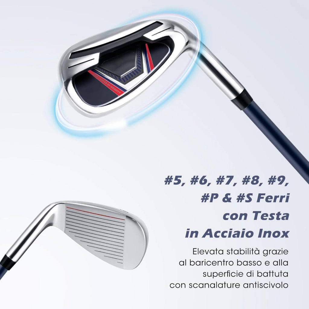 Set Completo di Mazze da Golf per Uomo, Include Driver 1 da 460CC, Fairway 3, Ibrido 5, Ferri 5, 6, 7, 8, 9, P e S, Putter e Borsa Portatile Leggera, Destrorso