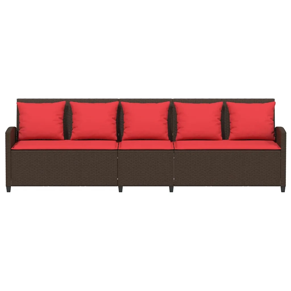 Divano da Giardino a 5 Posti con Cuscini in Polyrattan Marrone