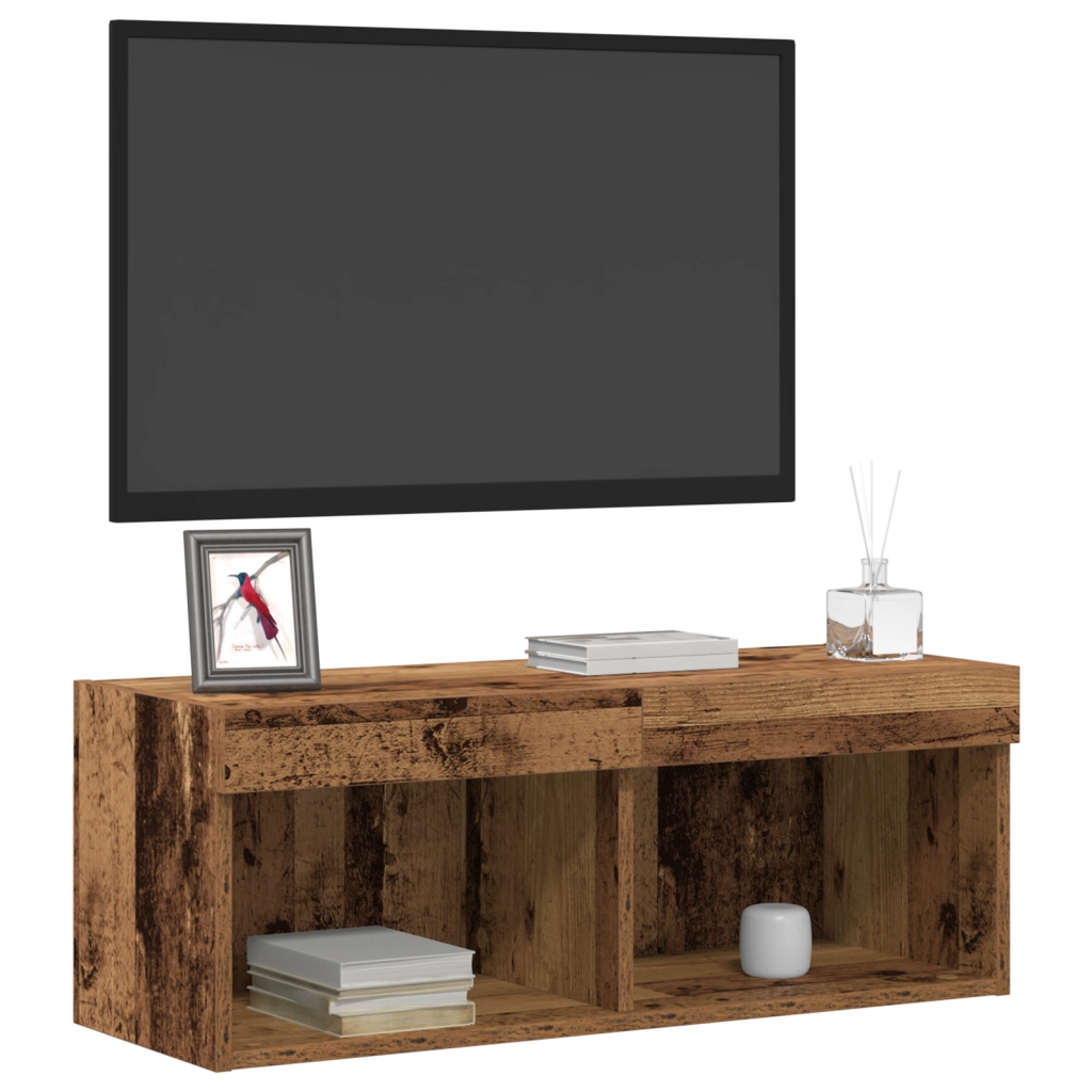 Mobile TV  con luci LED in legno vecchio 80x30x30 cm