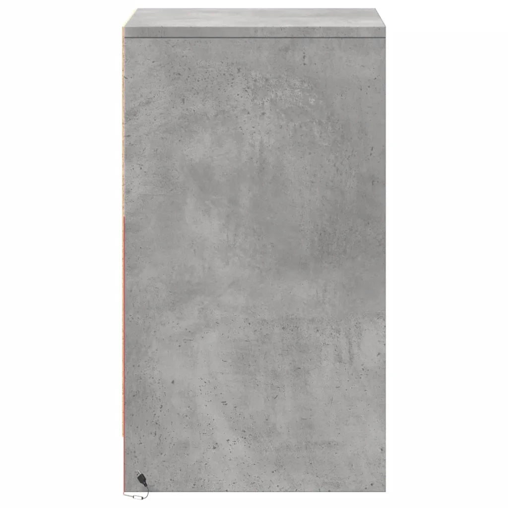 Comodino con Luci LED Grigio Cemento in Legno Multistrato