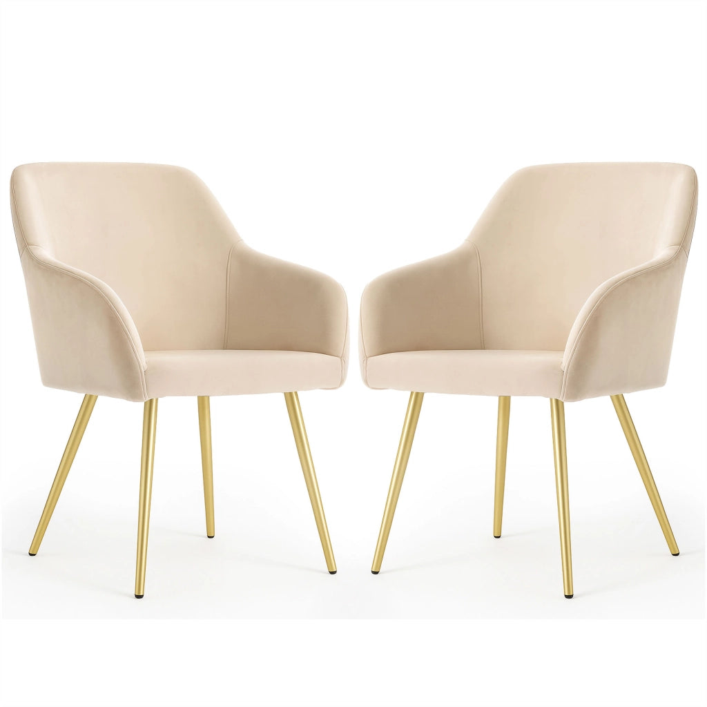 Set di 2 Sedie in velluto liscio ESTELLE Beige gambe oro
