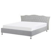 Letto 160 x 200 cm Tessuto grigio Cornice imbottita Bottoni in cristallo Poggiatesta con cornice imbottita