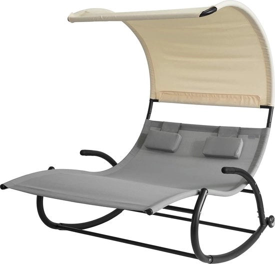 Lettino da Giardino - Letto Esterno - Cuscino - Impermeabile - Acqua - Grigio - 140x184x180 cm