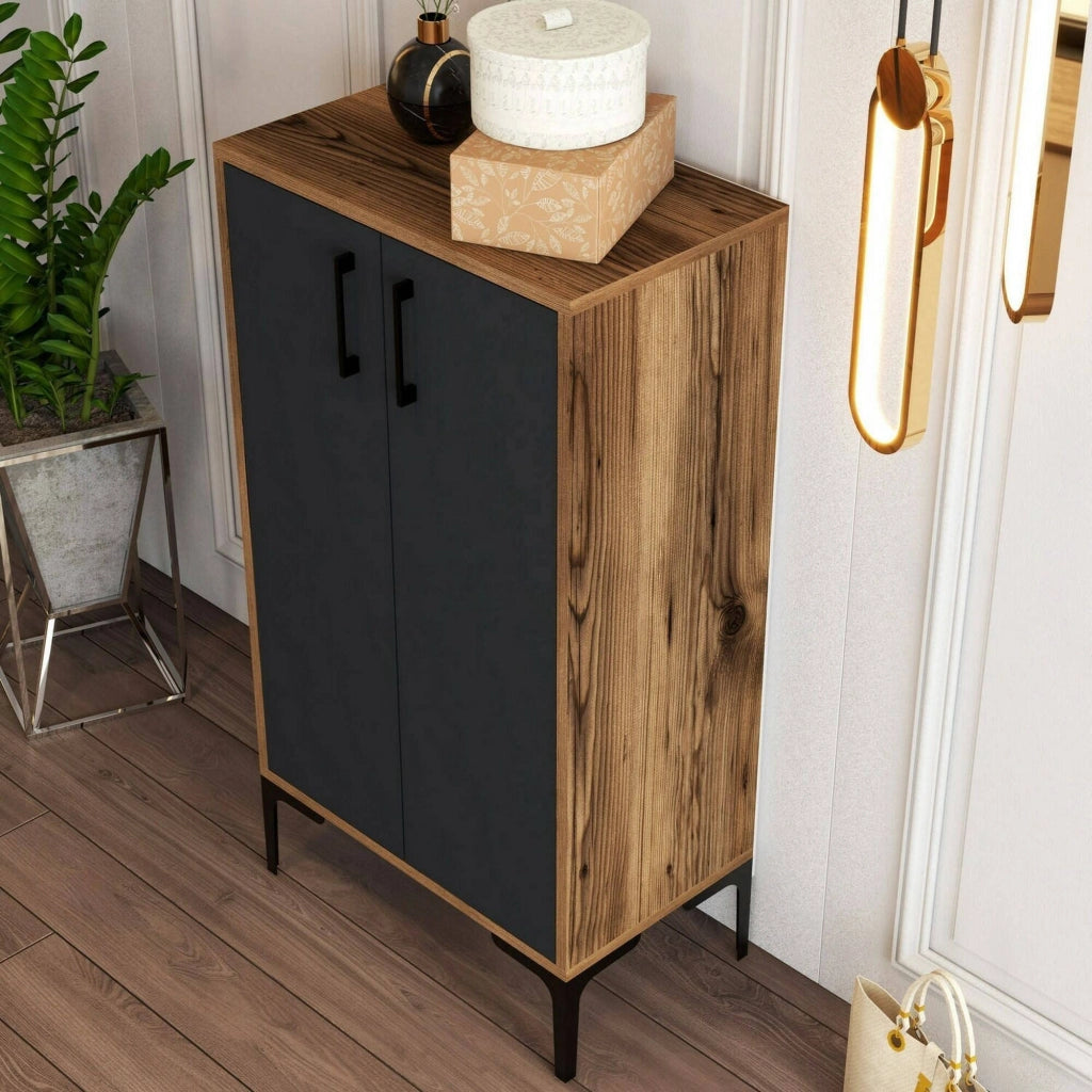 Scarpiera Axarix, Mobile portascarpe, Armadio da ingresso multiuso, Mobiletto per calzature, 60x35h111 cm, Noce e Antracite