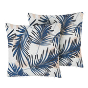 Set di 2 cuscini da esterno in poliestere blu 45 x 45 cm con motivo a foglia di palma da giardino e patio