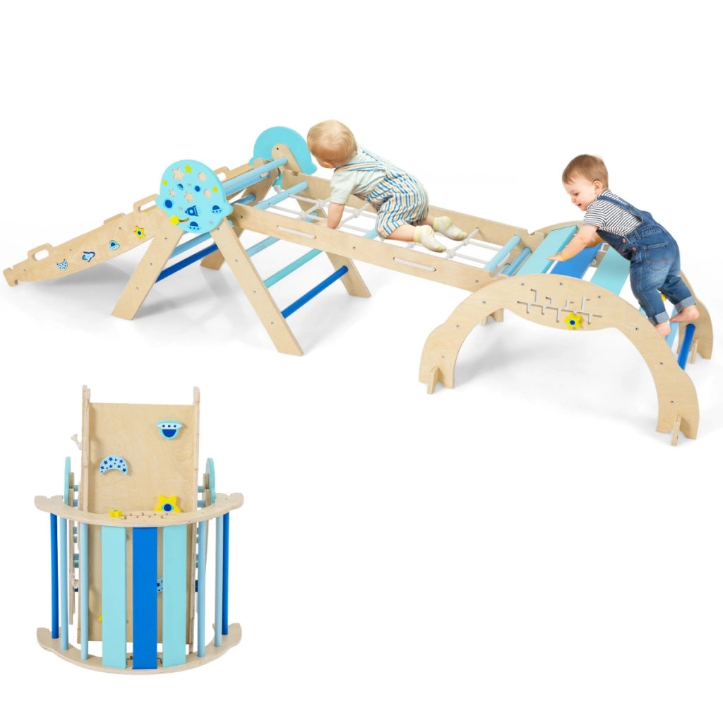 Set triangolo giocattoli pieghevoli per bambini che scalano, Triangolo palestra interno con scivolo ad arco Blu-Arrampicate e scivoli