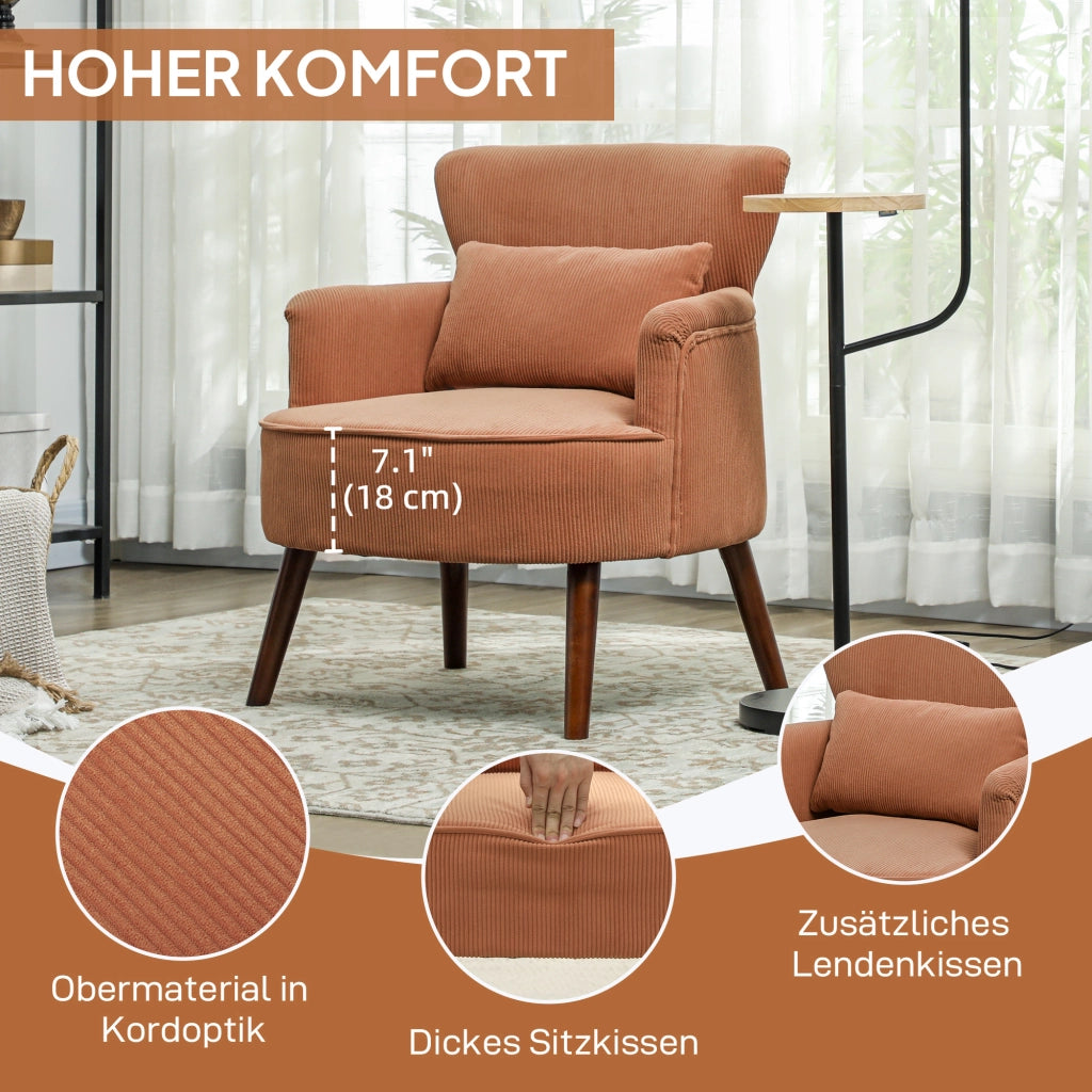 Poltrona imbottita con cuscino lombare e gambe in legno ¨C Zephmum ¨C Arancione