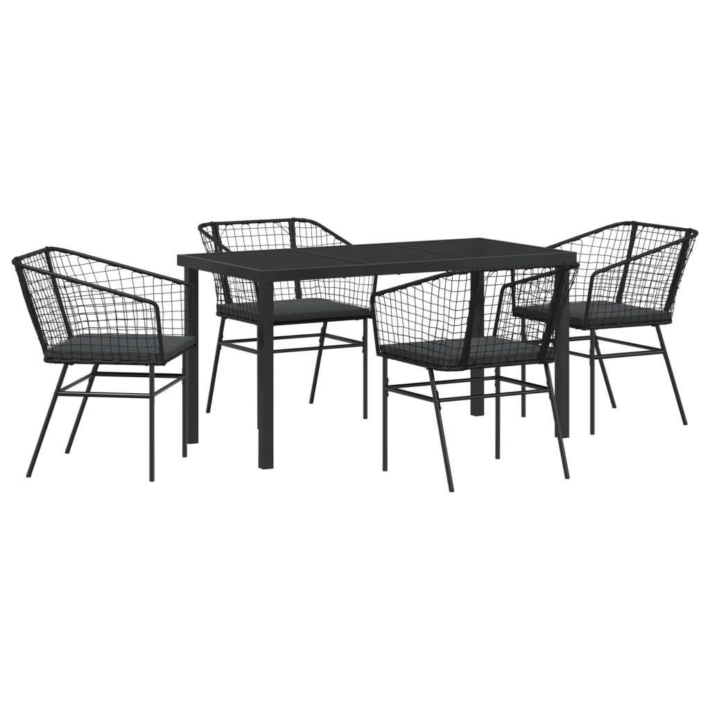 Set da Pranzo da Giardino in 5 Pezzi con Cuscini in Polyrattan Nero