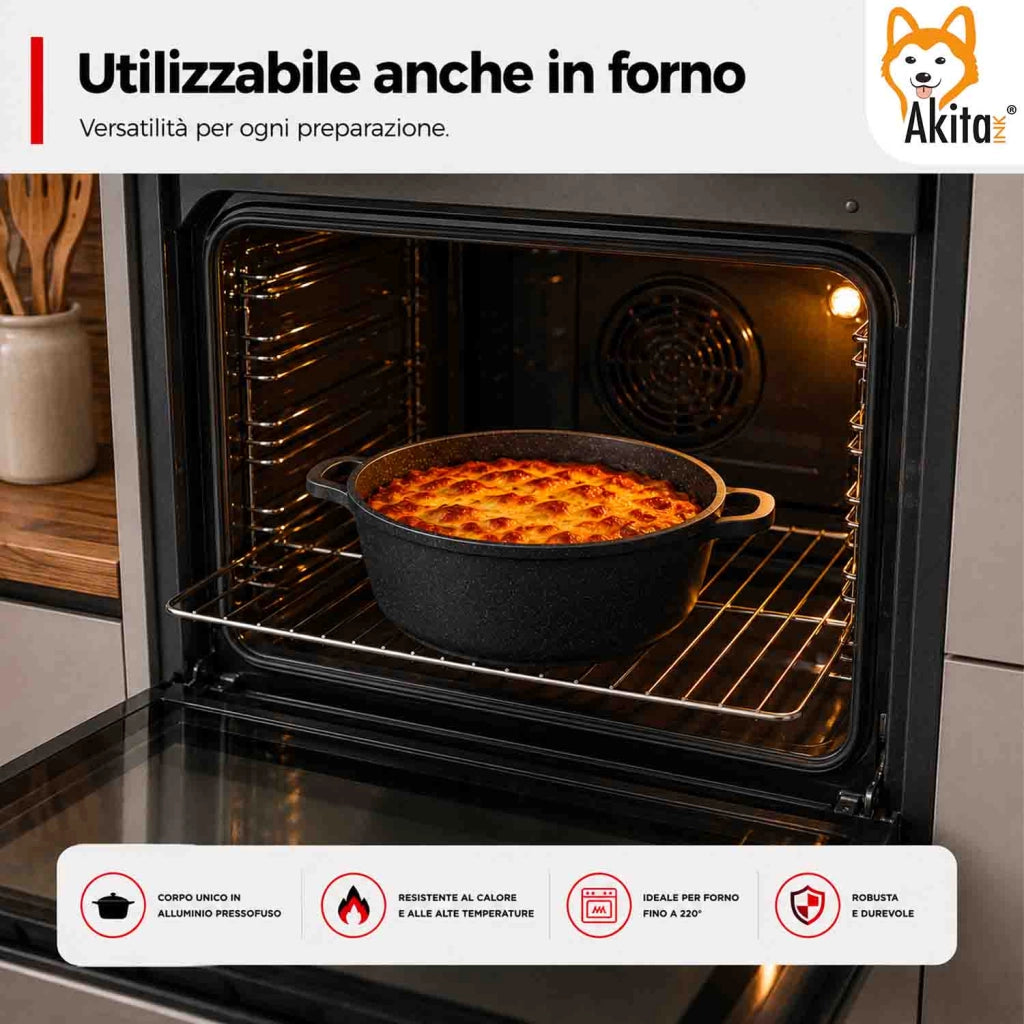Akitaink Casseruola Alluminio Pressofuso Coperchio in Vetro 24 cm
