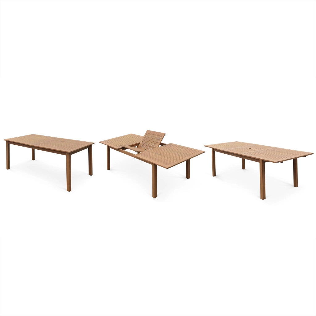 Set tavolo da giardino rettangolare allungabile in legno con 8 sedie,