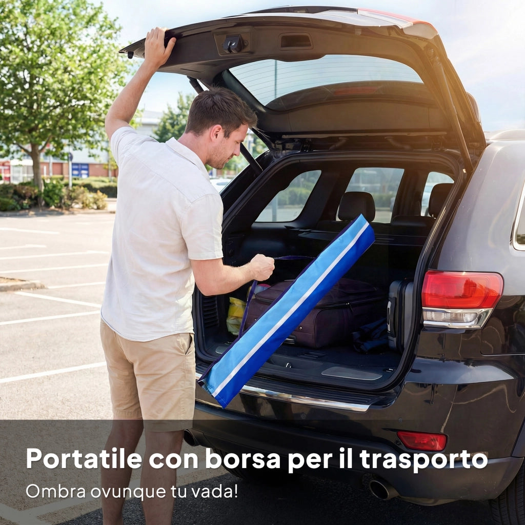 Ombrellone da Spiaggia Ø198x214 cm con Tavolino e Portabicchieri in Metallo e Poliestere Multicolore Blu