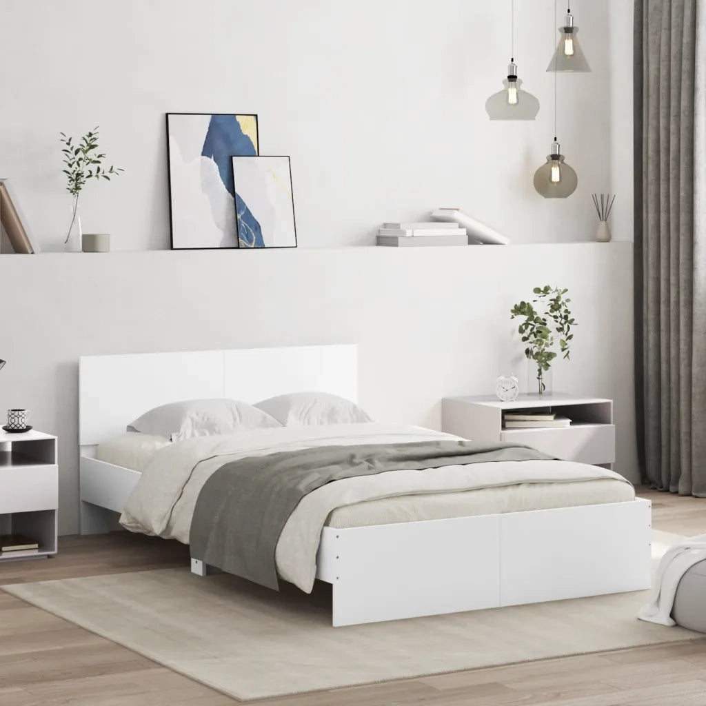 Giroletto con Testiera e LED-Struttura Letto con testiera Bianco 135x190 cm 474926