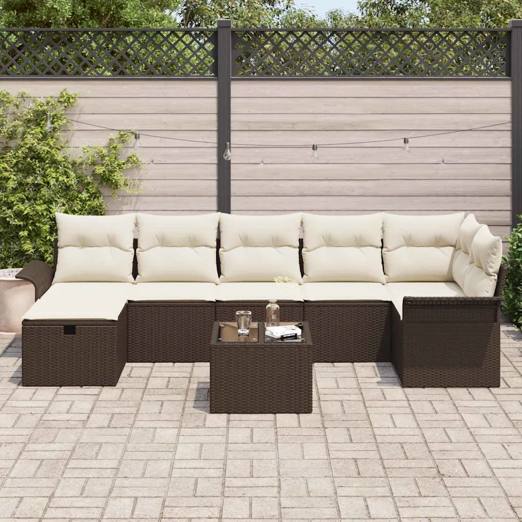 Set Divano da Giardino 8 pcs Marrone e Crema polyrattan