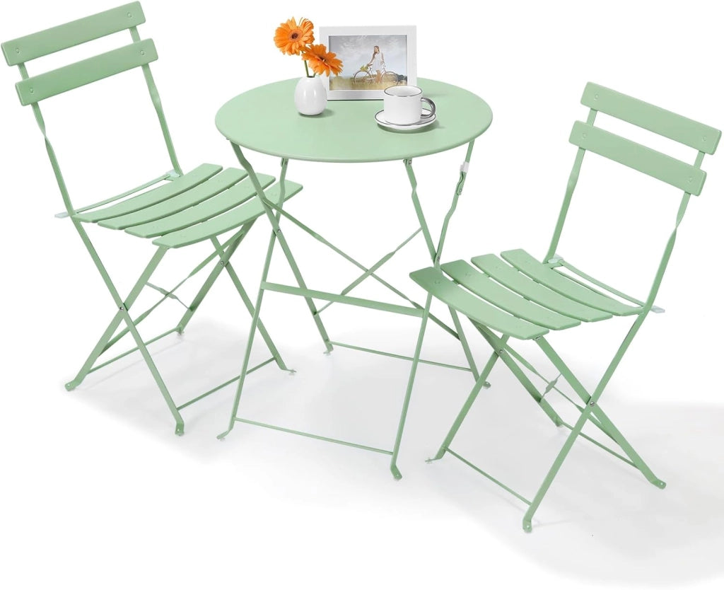 Set da Bistrot Pieghevole 3 Pezzi, Tavolo da Giardino Bistrot in Metallo, 1 Tavolo e 2 Sedie per Piccoli Balconi, Resistente alle Intemperie, per Balcone, Giardino e Terrazzo, Giallo