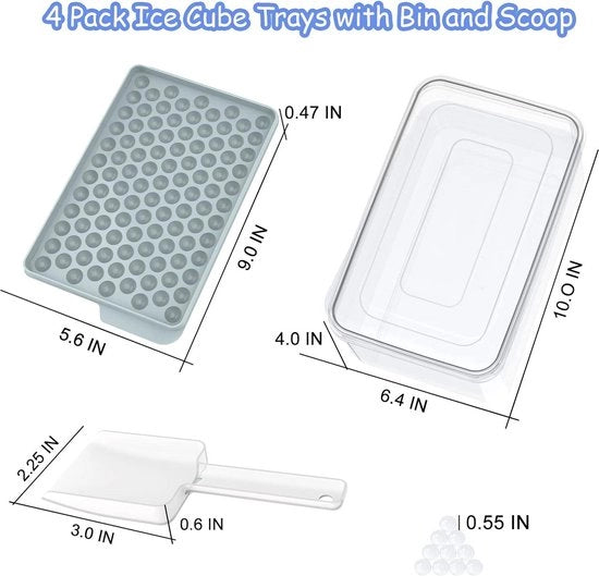 Mini contenitori per cubetti di ghiaccio per freezer - Apertura facile - 4 pezzi - Forma sferica - Con contenitore e cucchiaio - Per bevande frappate - Caffè - Cocktail