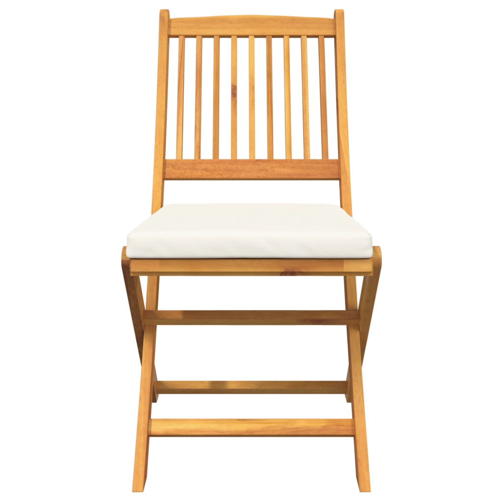 Sedia da Giardino Pieghevole  con Cuscino Bianco 6 pezzi in Legno Massello di Acacia