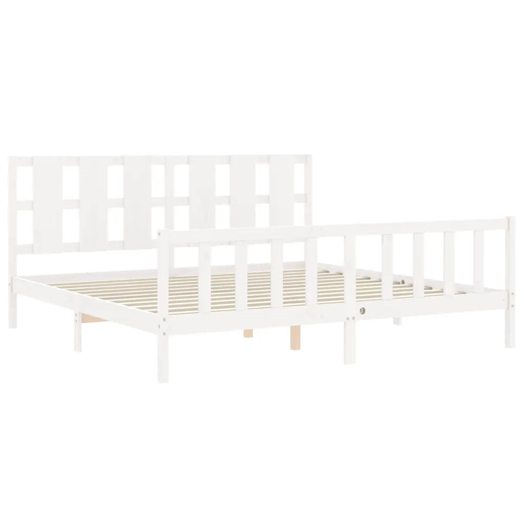 Giroletto con Testiera-Struttura Letto con testiera Bianco 180x200 cm in Legno Massello
