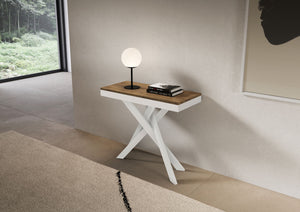 Consolle Allungabile 90-196x40x77 cm Saki Small Evolution Noce Gambe Bianche