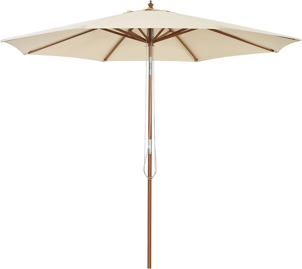 Ombrellone da Giardino 270 cm/300 cm, con Inclinazione Regolabile, 8 Stecche, Struttura di Legno a Carrucola, per Giardino Cortile Piscina (3 m)