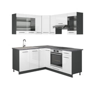 Cucina angolare completa Fame-Line Bianco lucido/Antracite 190 x 60 cm, PL Antracite Vicco