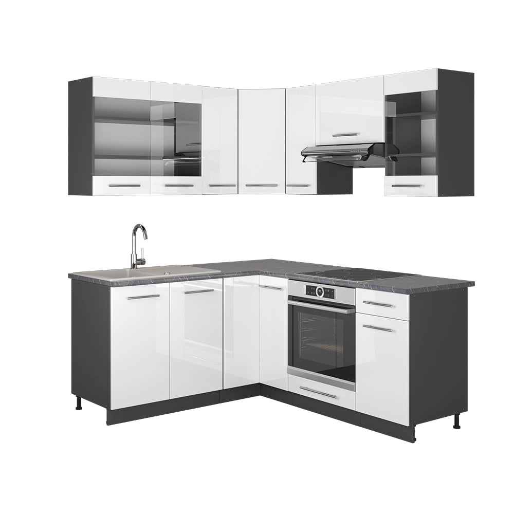Cucina angolare completa Fame-Line Bianco lucido/Antracite 190 x 60 cm, PL Antracite Vicco
