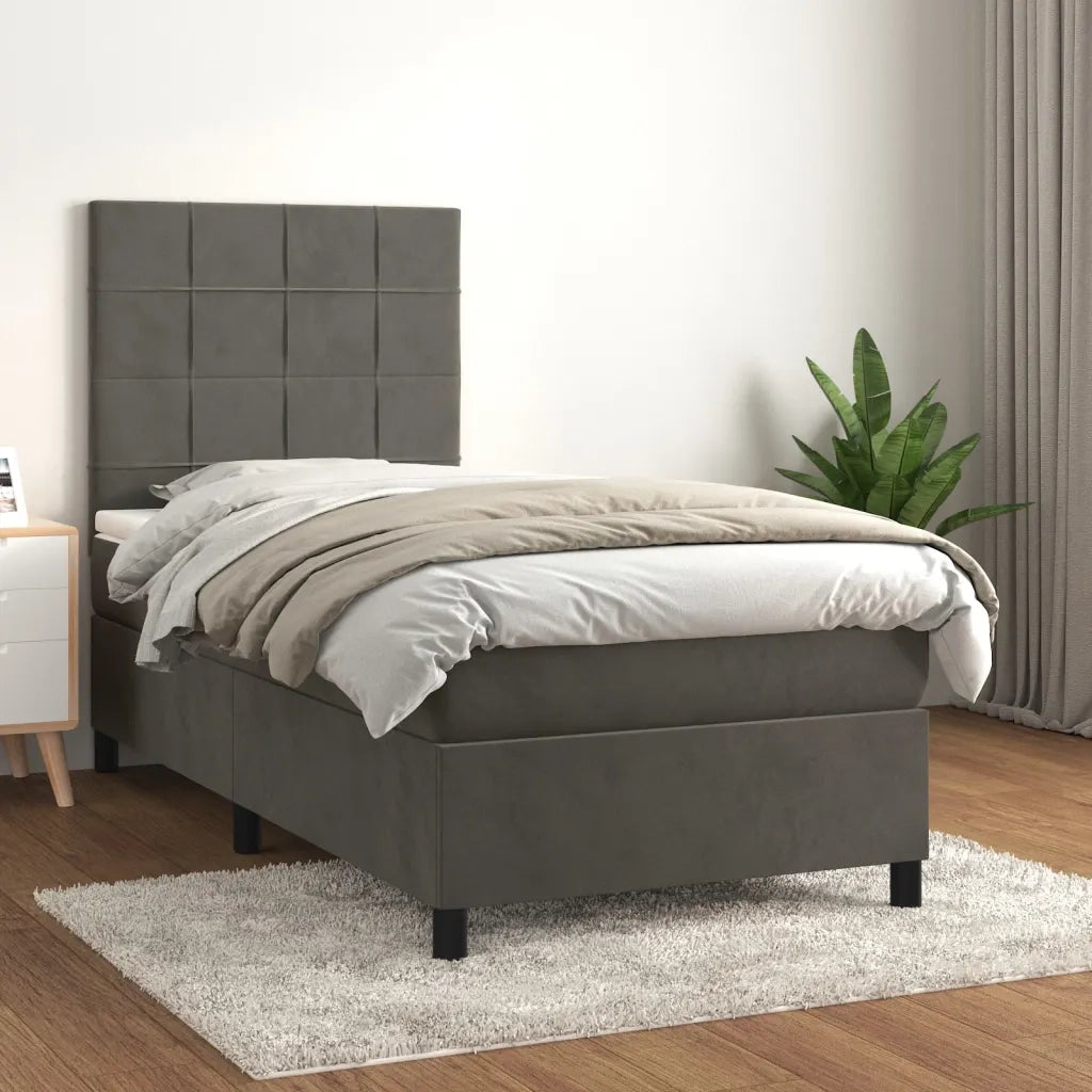 Giroletto a Molle con Materasso-Struttura Letto Grigio Scuro 90x190 cm Velluto 650753