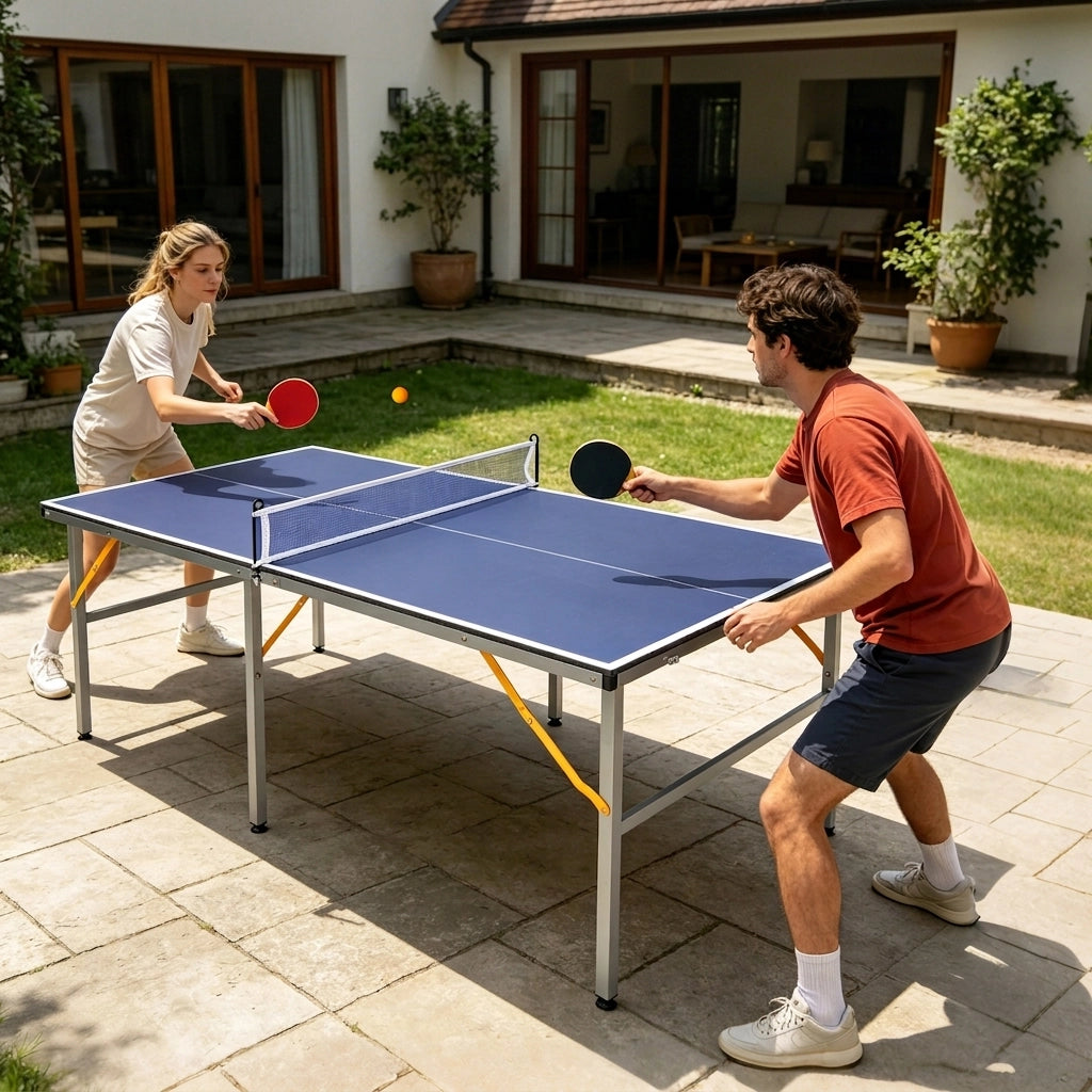 Tavolo da Ping Pong Pieghevole 182×91×76;2 cm 6 FT con Rete; 2 Racchette e 3 Palline; Portatile Blu