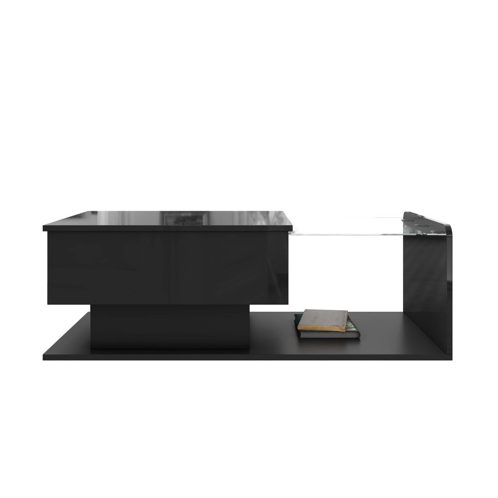 TAVOLINO DA SALOTTO ALZABILE 100x50x33/47,5 cm NERO LUCIDO CON LED