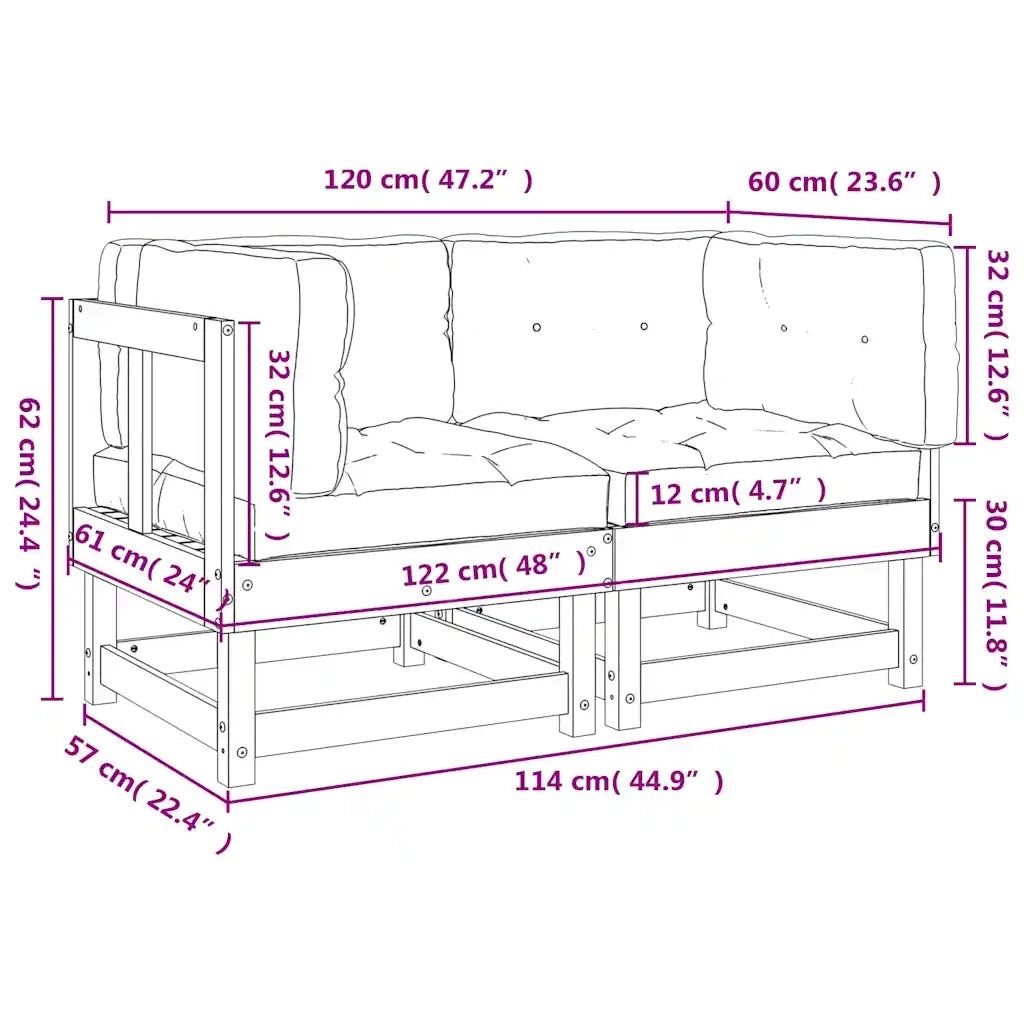 Divani Angolari con Cuscini 2 pz in Legno Massello di Pino 825450