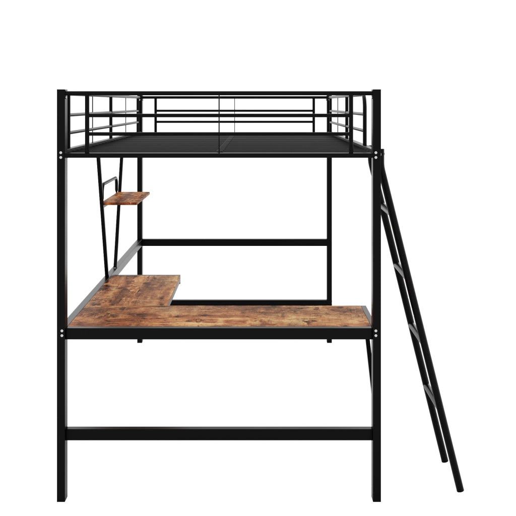 Letto a castello metallo nero con scrivania a l e ripiano 90x200 cm