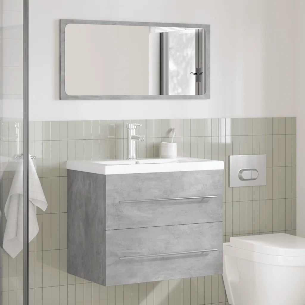 Set Mobili da Bagno | Armadio da bagno 2 pz Grigio Cemento in Legno Multistrato